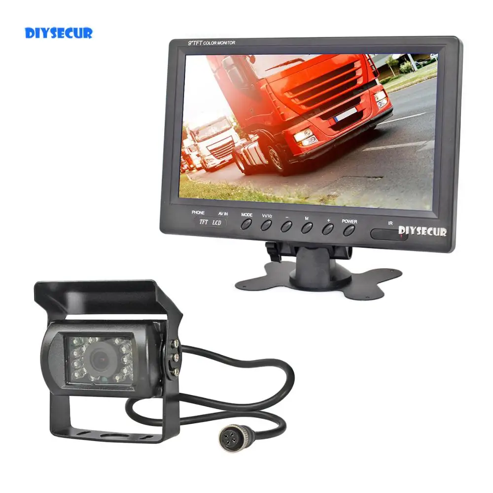 DIYSECUR Wired 9inch Car Monitor Rear View Monitor Waterproof IR CCD Camera Parking Accessories for Bus Horse Trailer Motorhome