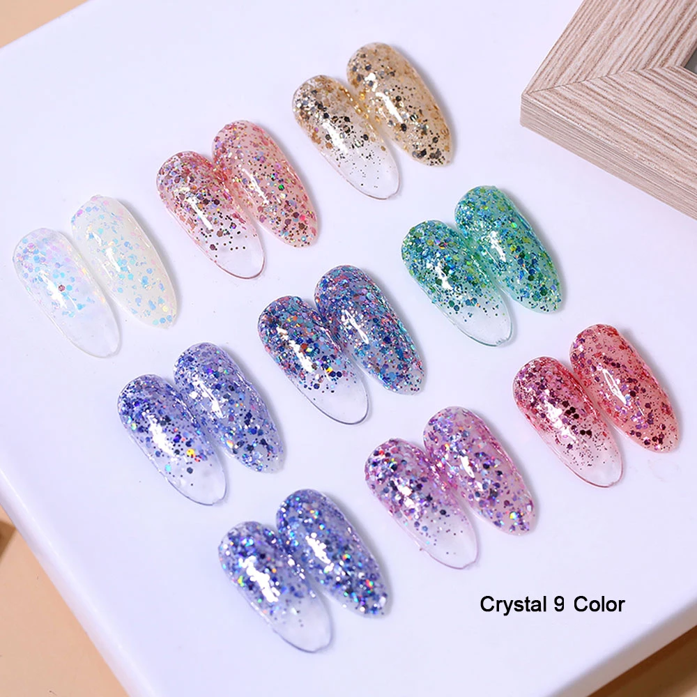 ยาทาเล็บเจลวิ้งวับ Vendeeni 15 มล. 9 สี/ชุด กลิตเตอร์ เซควินส์ เจลยูวี แอลอีดี สีสันสดใส พร้อมการ์ดสี ปราศจากสาร TPO/HEMA