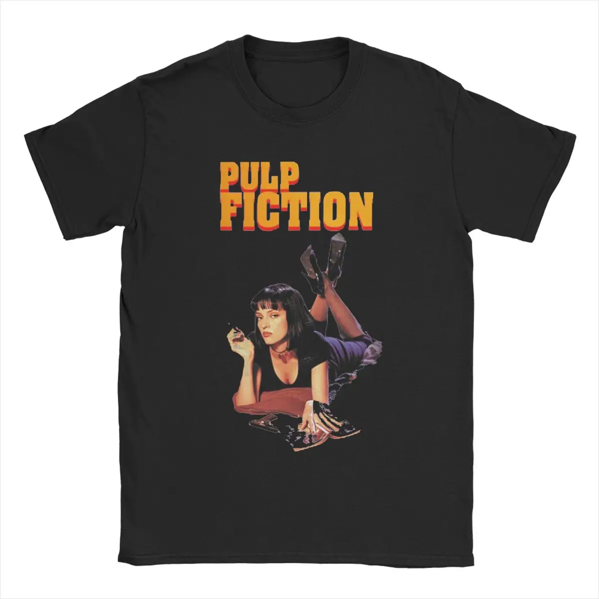 Vintage Pulp Fiction Mia Wallace T-Shirts for Men Crew Neck Pure Cotton T Shirts Movie Short Sleeve Tees Gift Idea Tops