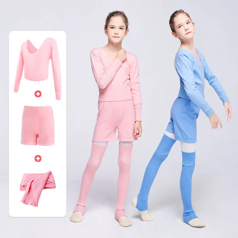 

Ballet Suit Girls Knitwear Thermal Sets Dance Winter Warm Tracksuit Kids Sweater Pants Stockings Outfit Knitted Clothing Suit