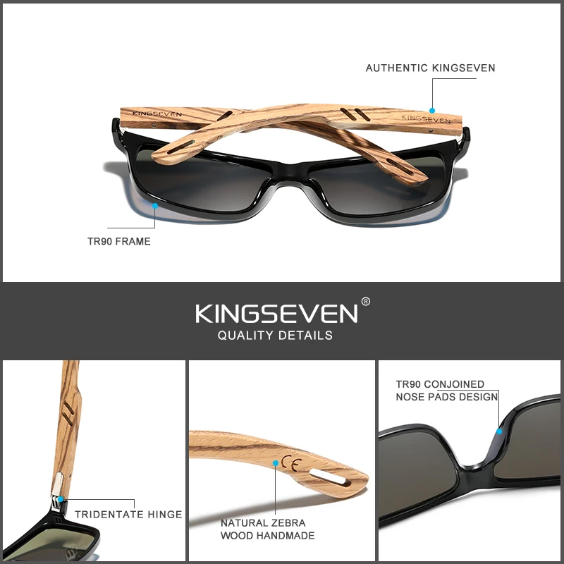 نظارات KINGSEVEN الخشبية اليدوية نظارات مستقطبة عاكسة للرجال والنساء بتصميم كلاسيكي Oculos de sol masculino UV400