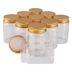 12 pieces 80ml 47*70*34mm Glass Bottles with Golden Aluminum Caps Spice Bottles Pill Container Candy Jars Vials for Wedding Gift