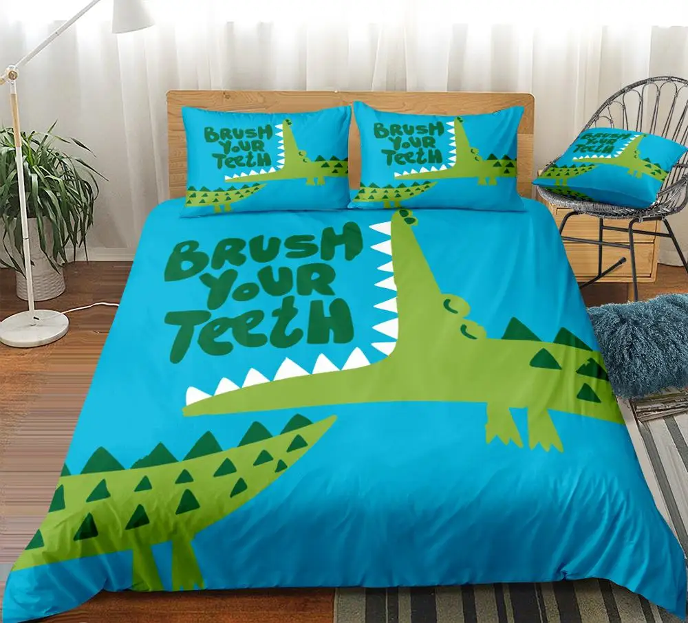 Cartoon Crocodile Duvet Cover Set Bedding Set Animal Kids Bed Linen Boy Girl Home Textile Cartoon Animal Bedclothe Fish Beds Set