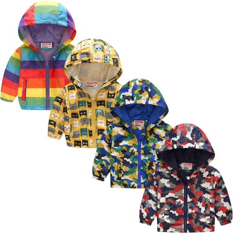 

2023 New Fashion Boys Girls printing Coat Hooded Sun Water Proof Children's Jacket for Spring Autumn Kids Clothing Outwear1-6Y