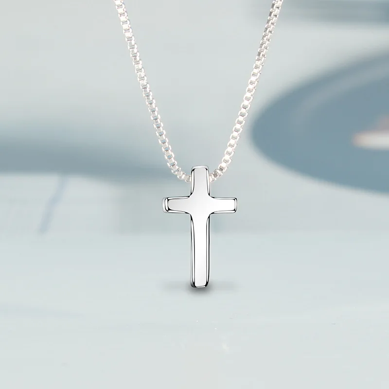 Smooth Cross Pendants Silver Color Chain Necklace Female Choker Necklaces Fashion Jewelry Gifts For Women Girls Children