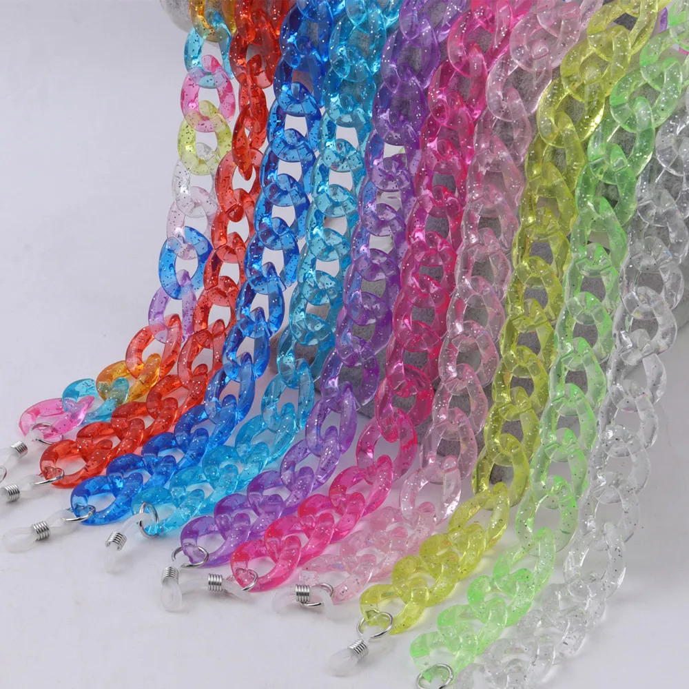 FishSheep New Clear Glitter Acrylic Sunglasses Chains Women Adjustable Chain For Face Mask Hanging Neck Cord Straps Accessories