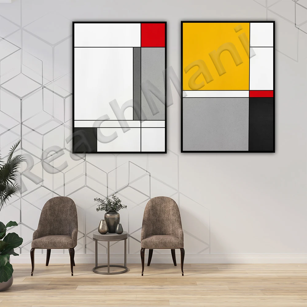 الحديثة هندسية مجردة للطباعة جدار الفن يطبع أصفر أحمر أسود كبير جدار الفن باوهاوس الملصقات الحد الأدنى الفن