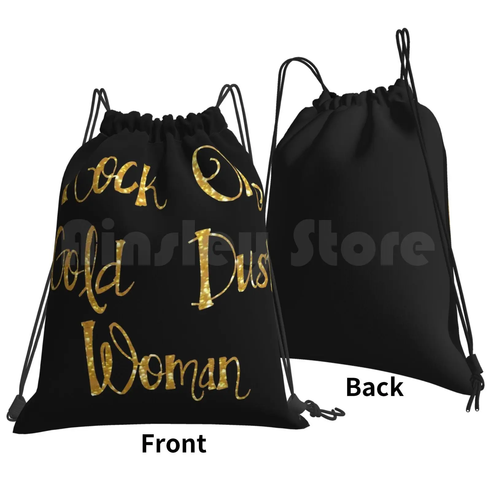 Gold Dust Woman Backpack Drawstring Bags Gym Bag Waterproof Stevie Nicks Music Lyric Song Quote Typography