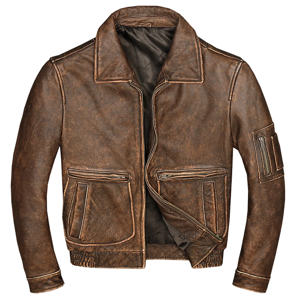 

American Style Vintage Moto Jacket For Man Genuine Leather Cowhide Leather Coats Heavy Weight Winter Coat Plus Size 6XL Clothing