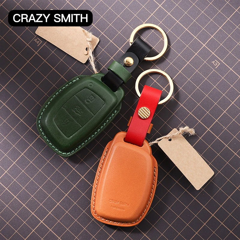 Crazy Smith Handmade Car Key Cover for Hyundai IX25/MISTRA/Tucson/Elantra/VE Vegetable Tanned Leather High Grade Fashion Gift