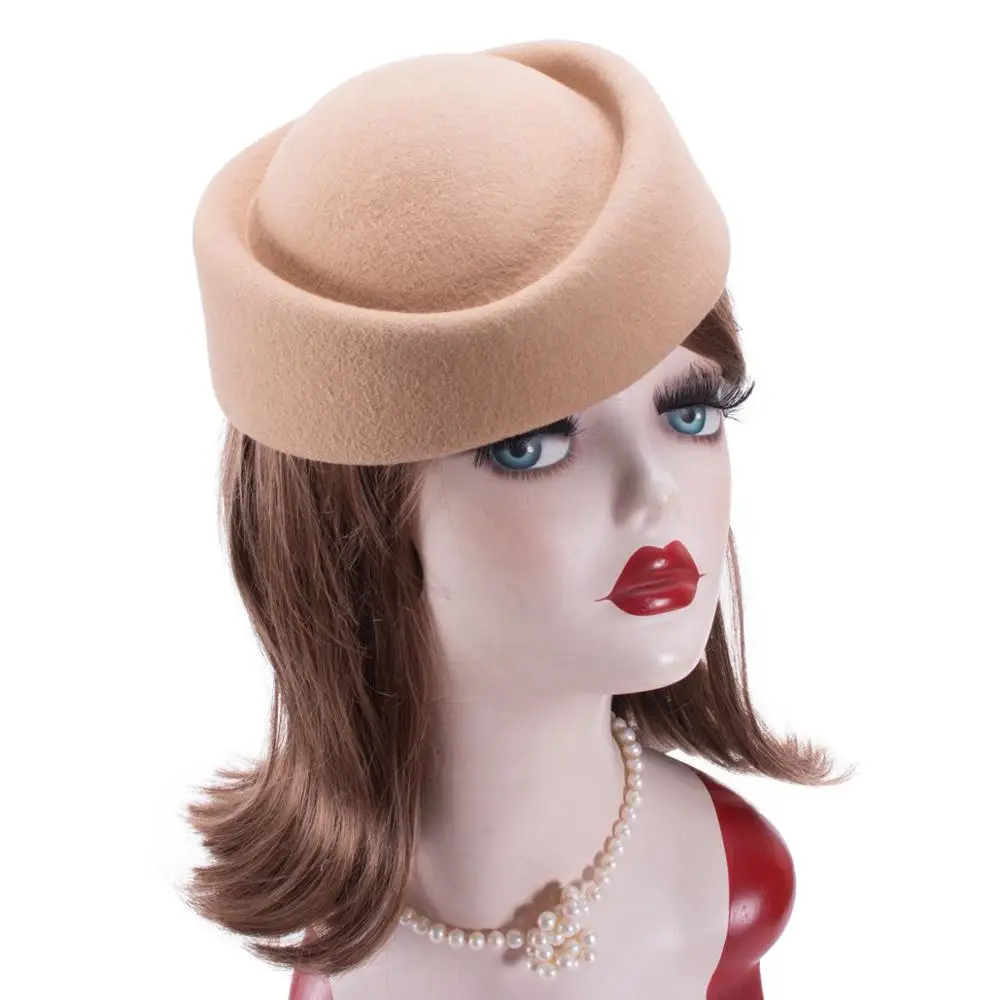 Sombreros fascinadores para mujer, boina de fieltro de lana, pastillero de invierno, fiesta de cóctel, boda, sombreros de azafata, sombrero