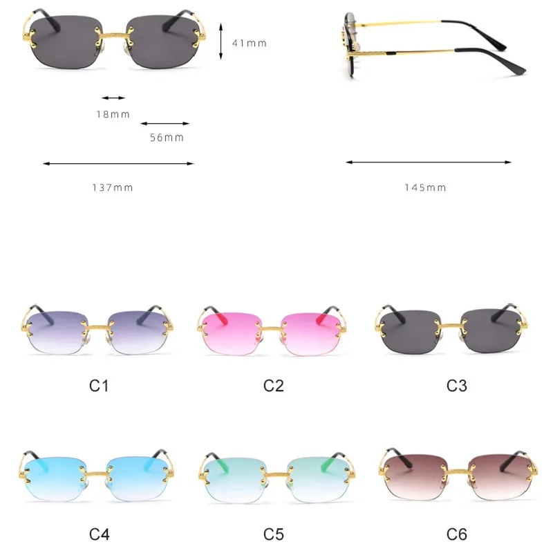 Hbk Rechthoek Randloze Zonnebril Vrouwen Dames Luxe Merk Designer Zonnebril Kleine Frameloze Spiegel Legering Shades Roze Bruin