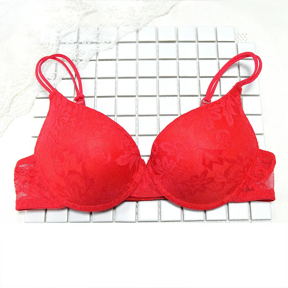 Vgplay Red Bra Plus Size Padded Push Up Underwear Lace Floral Plunge Lingerie Hollow Mesh Band Brassiere Adjust Bras