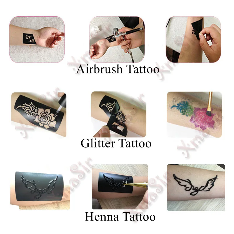 Xmasir 10 Sheet Large Glitter Airbrush Tattoo Stencil for Men, Wolf Tiger Dragon Templates For Back Arm Body Painting 13 x 19cm