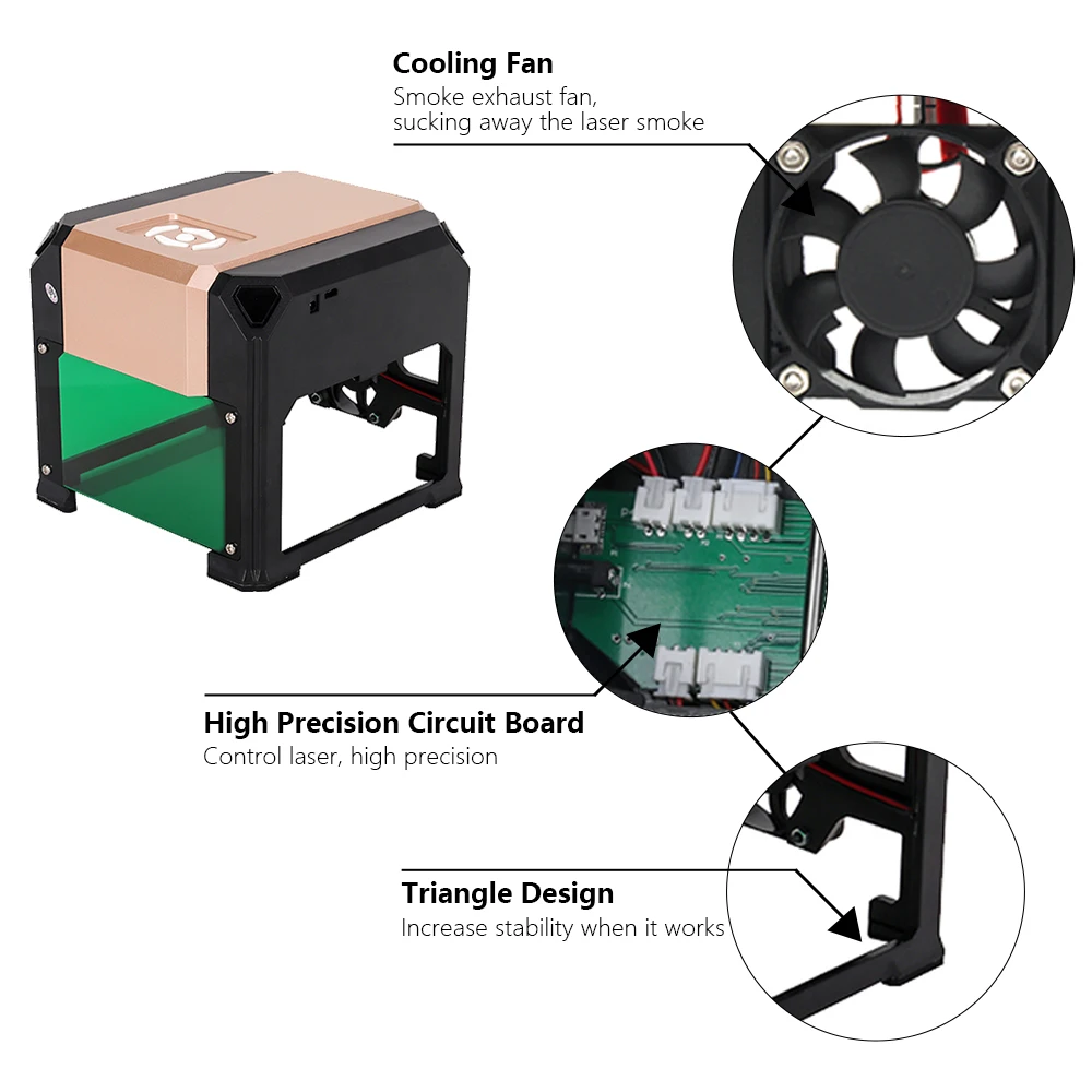 3000mW Mini CNC Machine Desktop bluetooth Laser Engraver 3W Carving Machine DIY Printer Cutter Woodworking Engraving Wood Router