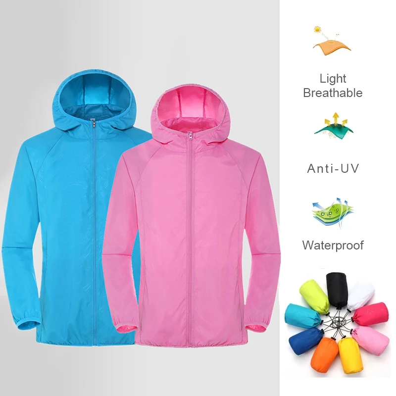 Waterproof Sun Protection Hiking Jacket Outdoor Camping Sports Quick Dry Men's Windbreaker Lightweight Women's Jacket Raincoat