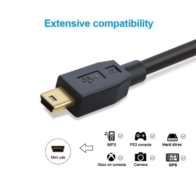 Mini usb para usb c cabo, usb tipo c para mini b cabo, compatível com gopro hero 3 +, herói hd, controlador ps3, telefones celulares