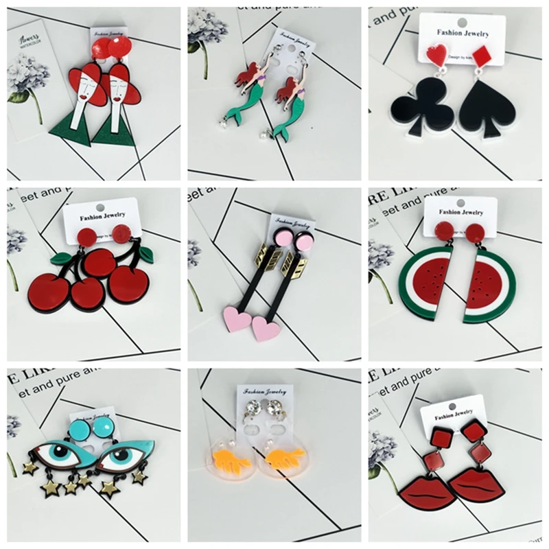New Korean Fashion Long Earring Big Heart Figure Lips Tassel Geometric Acrylic Drop Earrings For Women Punk Jewelry Accessories