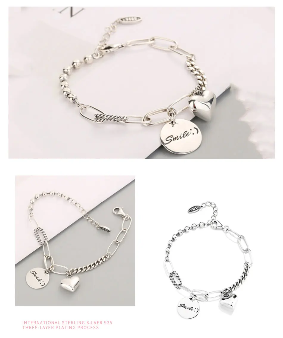 ZDADAN 925 Sterling Silber rundes Herz-Armband mit Gliederkette für Damen, Party-Schmuck, Geschenk – Detail 4