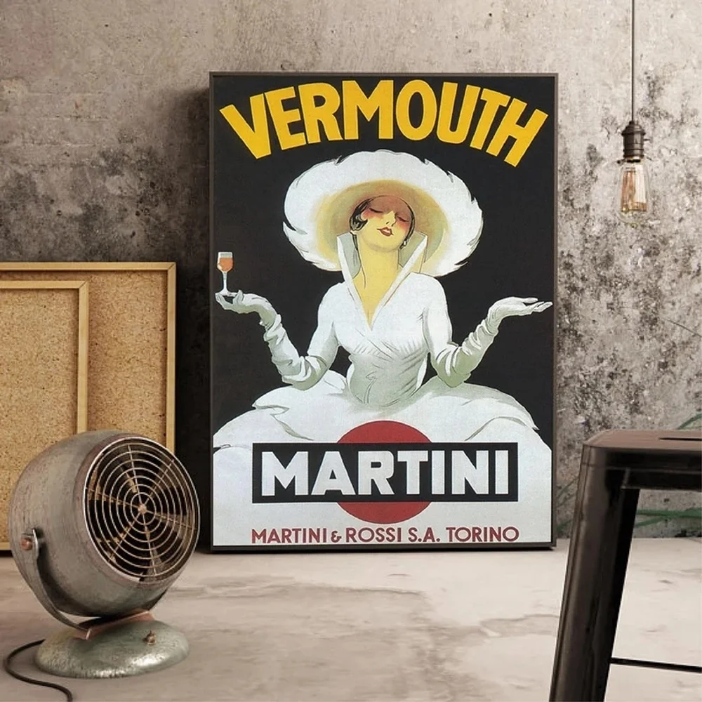 Vermouth Martini Poster Vintage Beverage Advertisement Canvas Painting Wall Art Picture for Bar Decor