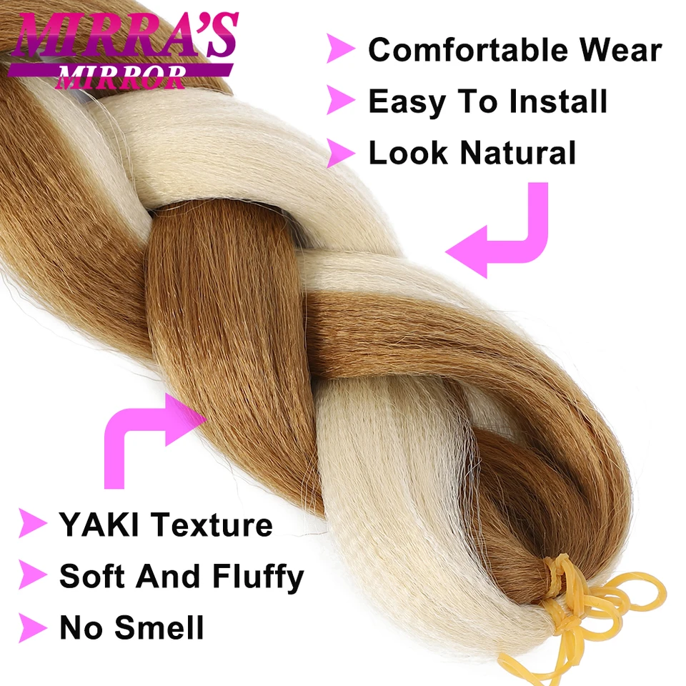 Extensiones de cabello para trenzas jumbo de 82 pulgadas, color puro, sintéticas, ombre, para caja de trenzas, venta al por mayor, espejo de Mirra 2