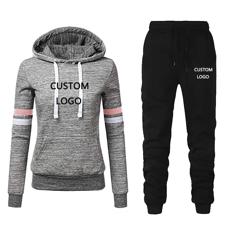 Custom Logo Women Tracksuit 2 Piece Set Print Hoodies+Pants Sportwear Women's Sports Suit Hooded Sweatshirt Set Female Clothes