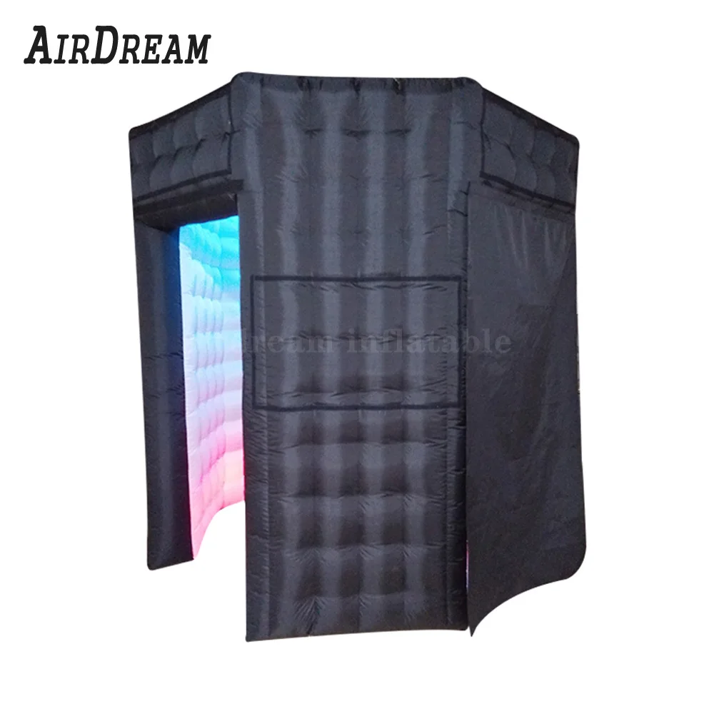 Factory Price Led Inflatable black Photo Booth,Portable Round hexagon Photobooth with 2 doors For Sale