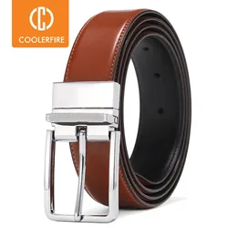 Rotating Pin Buckle Business Fashion Men's Wide Belt  High Quality Genuine Leather Double-sided Belt for Men HQ115