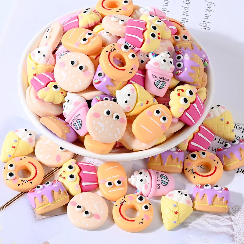 Resin Cabochon Simulation Food Cartoon Donuts Cake Ice Cream Resin Flat Back Crafts Making D I Y Dollhouse Accessories