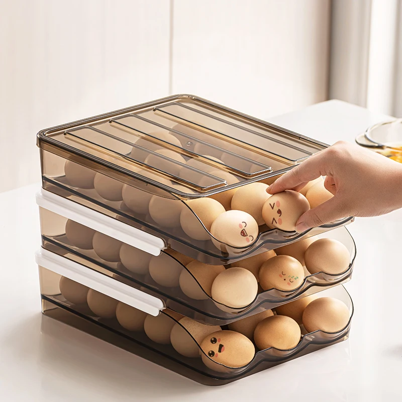 Plastic Egg Storage Box for Refrigerator Drawer Type Egg Storage Tray Scroll Egg Organizer Keep Fresh Box Home Kitchen Tools