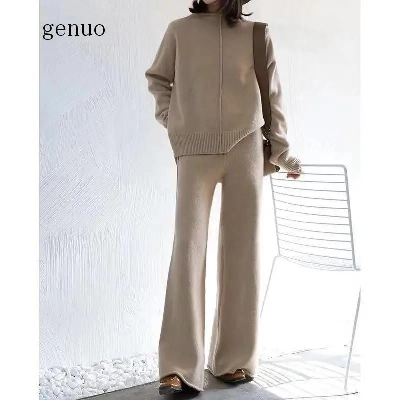 

Winter Tracksuit 2 Piece Pant Suits For Women Knitted Long Sleeve Two Piece Set Top And Pants Women Suit Outwear Korean