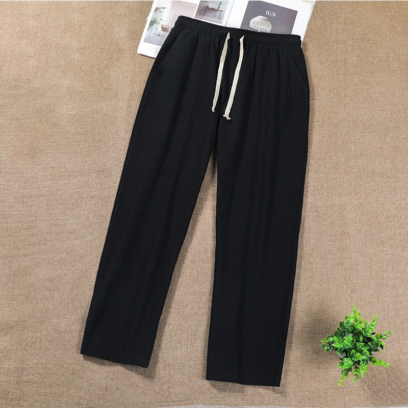 New Men's 5xl Wide Leg Pants Casual Cotton Linen Pants Luxury Brand Size Autunm Trousers Black Gray Kung Fu Cargo Pants Men