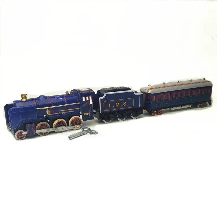 [Funny] Adult Collection Retro Wind up toy Metal Tin moving Vintage Rail train model Mechanical Clockwork toy figures kids gift