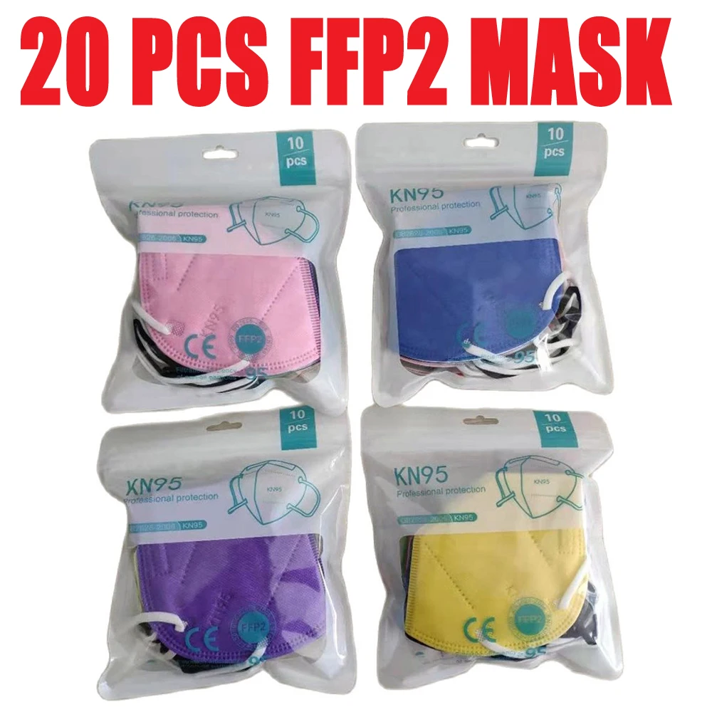 

20 PCS Health Protection FFP2 Masks Colorful CE KN95 Face Mask Respirator Five Layer Mascarillas fpp2 Dust Masque ffp2mask Maske