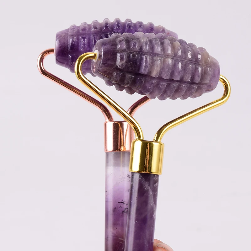 Amethyst Sawtooth Face Roller Natural Stone Crystal Massage Acupuncture Tool Health Beauty Neck Slimming Anti Wrinkle Cellulite