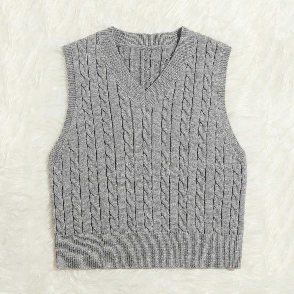 2021 New Sweater Vest Women Oversize Crop Blue V neck Sleeveless Stiped Knitted Crop Sweaters For Students girls Harajuku Tops