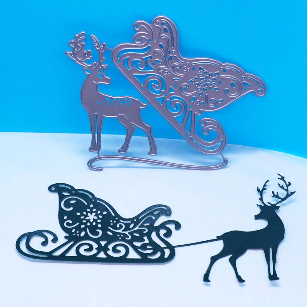 Moose Pulling Sled Christmas Metal Cutting Dies, Scrapbooking Album, Embossing Stencil, Slimline Dies