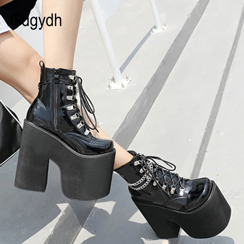 Gdgydh Nightclub Stage Ankle Booties Women Extreme Thick Platform Heel Gothic Punk Shoes Girls Sexy Chain Party Boots Chunky