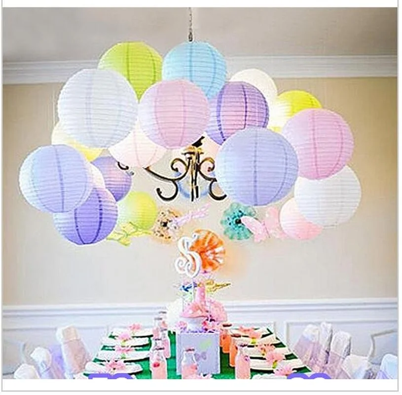 4- 6- 8- 10-12-14 Inch White Blue Paper Lanterns  Party Decoration Decoration Wedding Ceremony Home Decoration and Children DIY