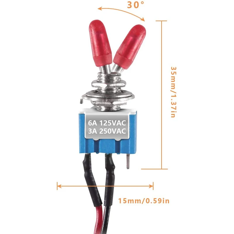 5Pcs 3 Pin Toggle Switch ON OFF SPST 3A 250V 6A 125V Mini Toggle Switch with Pre-soldered Wires for Truck Car