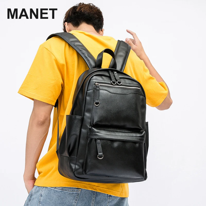 

MANET Black Grid Bag Plaid Leather Backpacks Female Personality Small School Bag Leisure Business Backpack Laptop Women's Bag