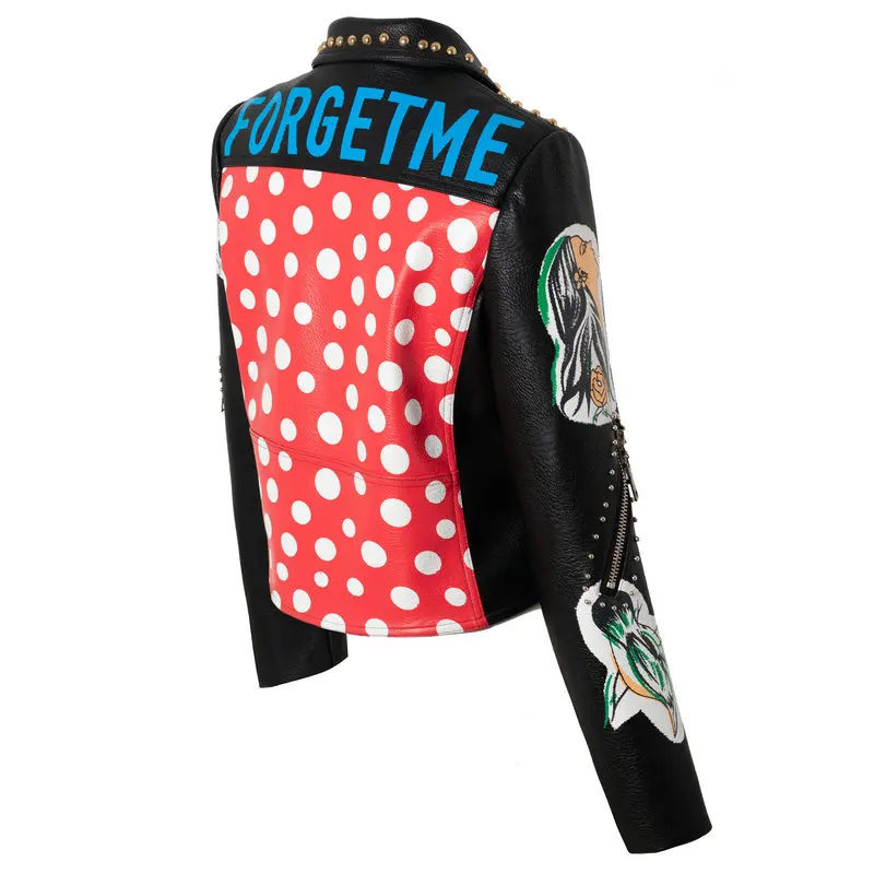 Chaqueta de cuero PU con remaches para mujer, abrigo con estampado de locomotora, estilo Punk, Y1101