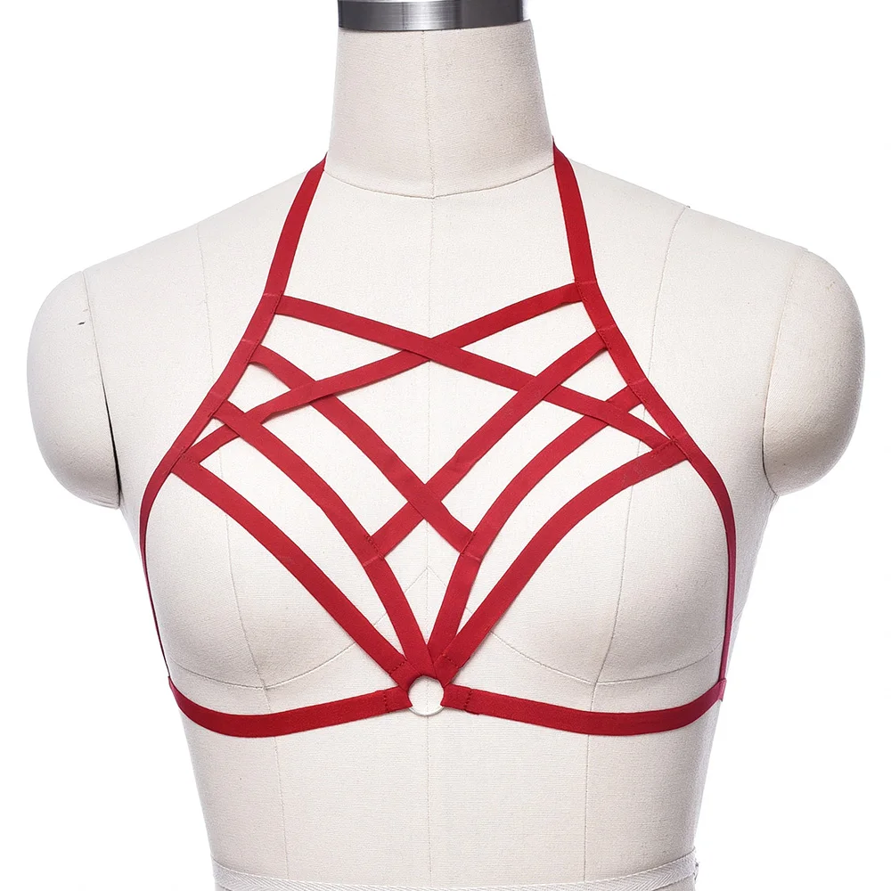 

Women Sexy Cross Bondage Lingerie Crop Top Body Cage Harness Bra Pastel Gothic Adjustable Soft Elastic Belt Hollow Body Harness