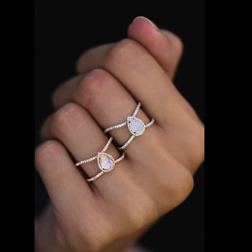 Us SIZE 6 7 8 Micro Pave Sparking Bling Cz Tear Drop Main Stone Double row Band Bling Women Full Finger Ring