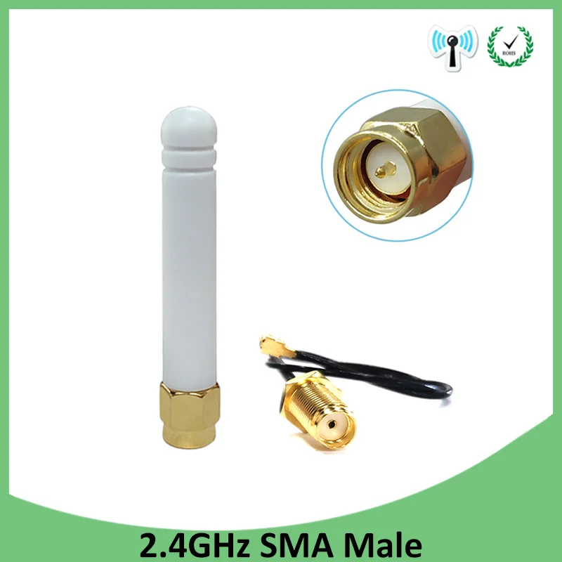 

Gws 2pcs 2.4g antenna 2~3dbi sma male wlan wifi 2.4ghz antene IPX ipex 1 SMA female male 21cm pigtail Extension Cable iot antena