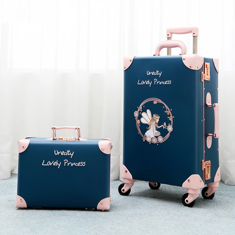 Super Fashion PU leather suitcase set vintage travel bag boarding box with cosmetic bag trolley luggage girls luxury suitcase