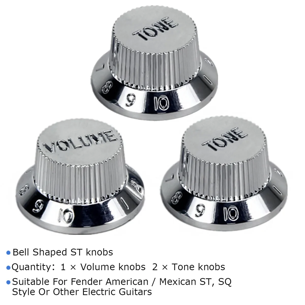 FLEOR 3pcs Top Hat Guitar Knobs 2T1V Guitar Volume Tone Speed Control Knobs Button 6mm Silver Plating Plastic for Guitar Parts