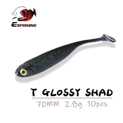 ESFISHING Soft Plastics Silicone Bait Shrimp Smell T Glossy Shad 70mm 3D Eye Pesca Artificial Fishing Lure Tackle