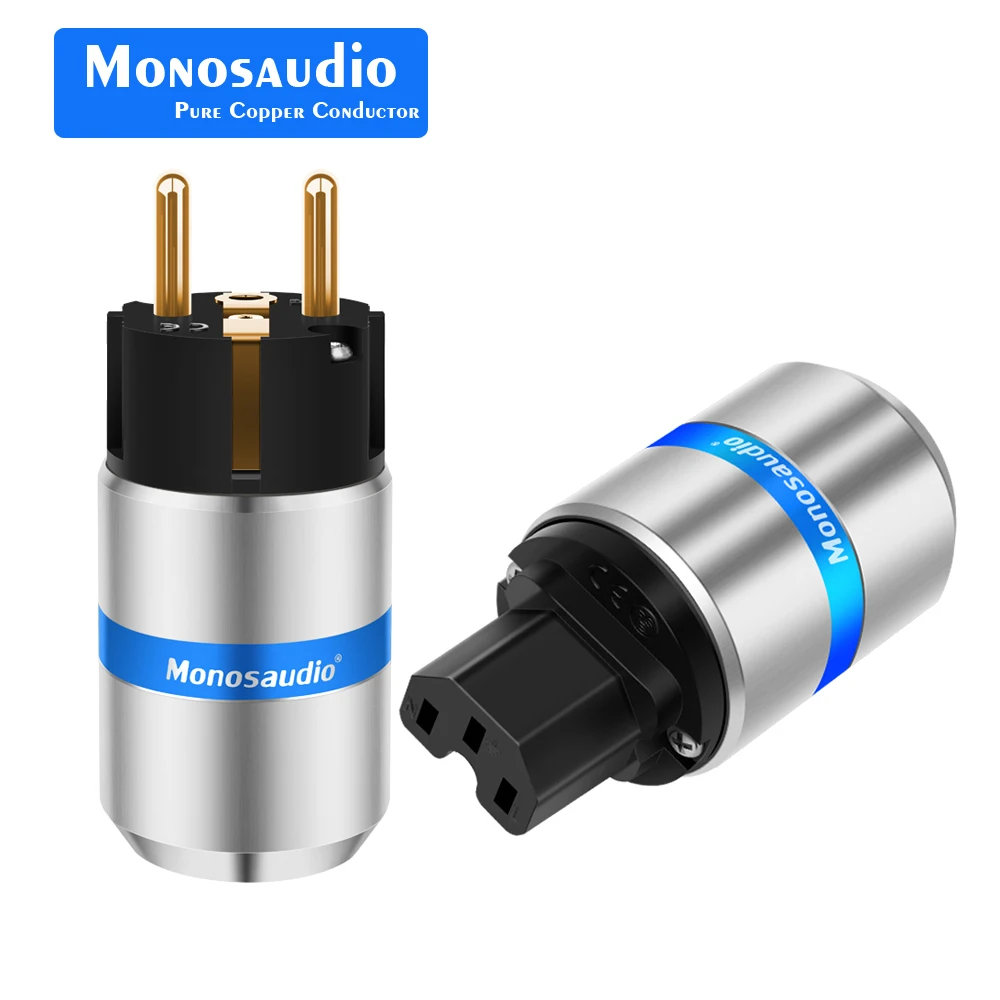 Monosaudio E106G/F106G 99.99% Pure Copper 24K Gold Plated Schuko Power Plug Connector IEC Female Plug DIY Mains Power Cord Cable