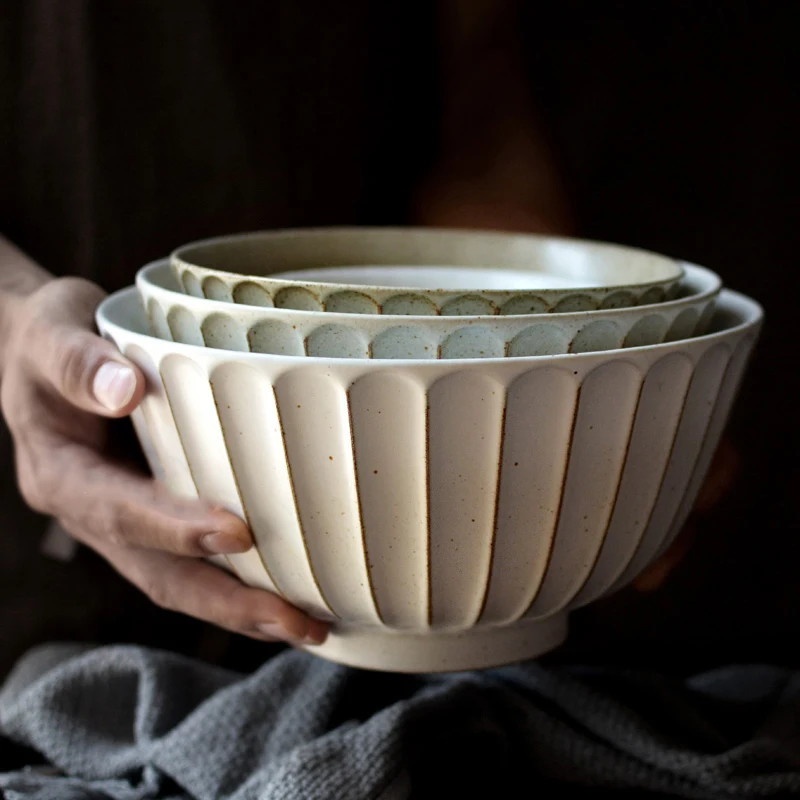 Kinglang 1Pcs Jingdezhen Hand-made Ramen Bowl Household Rice Bowl Salad Noodle Bowl Large Dumpling Bowl